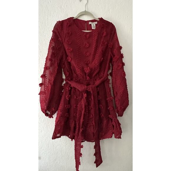 A. CALIN by Flying Tomato Dress Sz M Red Rosette Whimsical Balloon Sleeves Boho - Picture 1 of 14